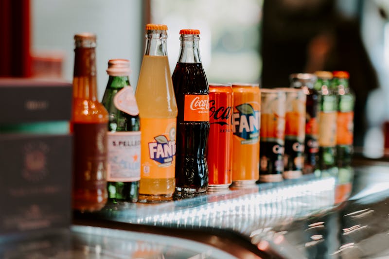 Soft drinks and beverages selection